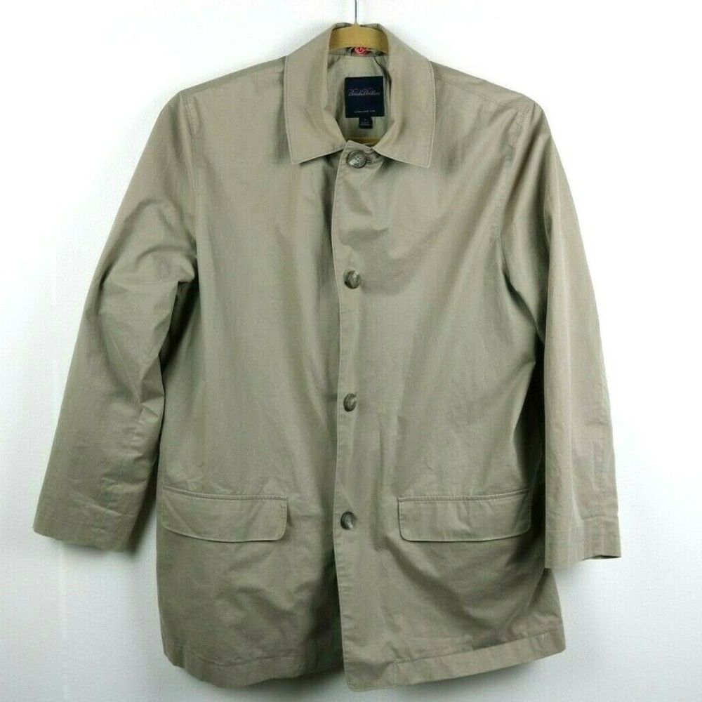 Brooks Brothers Mens Coat Long Sleeve Cotton Beige